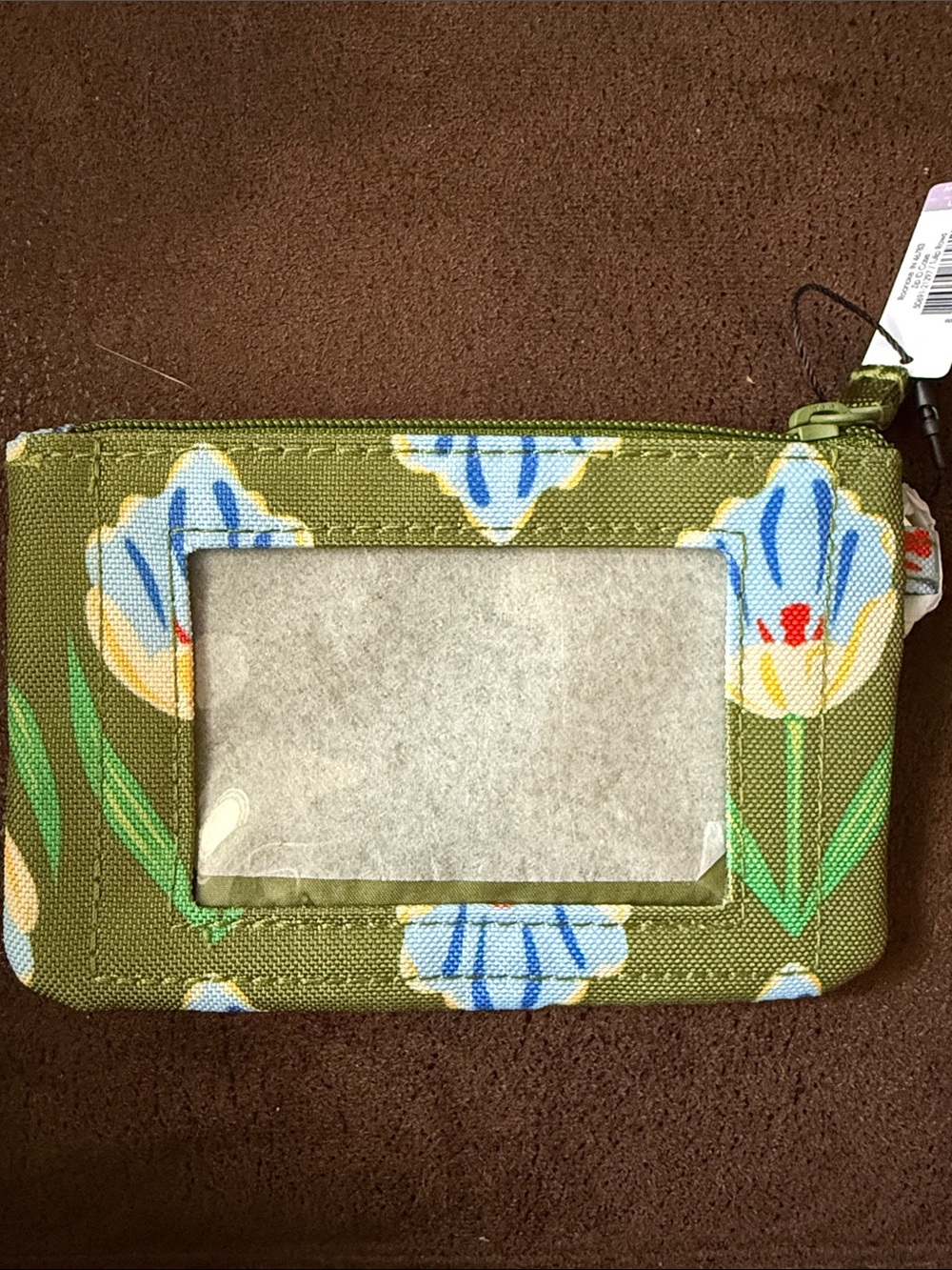Floral ID Window Zip Wristlet - Olive Green